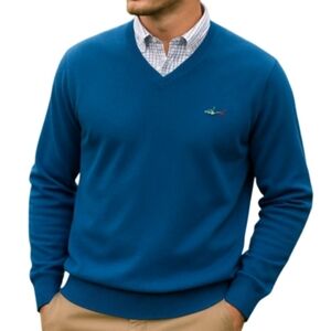 Greg Norman Blue Knit Sweater 100% Cotton V Neck  XL Preppy Golf